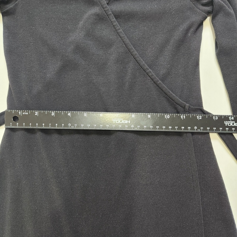 Boden Black Ribbed Knit Long Sleeve Wrap Dress D0777 Cotton Tencel Modal US 4R - Picture 5 of 10